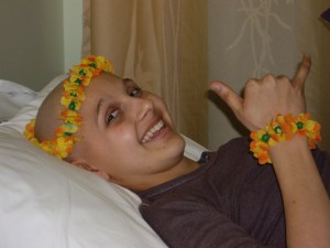 I had to go back for one last outpatient day of chemo, and to celebrate, I went with a Hawiian theme.