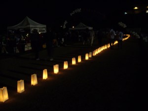 Just a few of the luminaria bags that lit the Relay track in memory or in honor of someone who battled cancer.